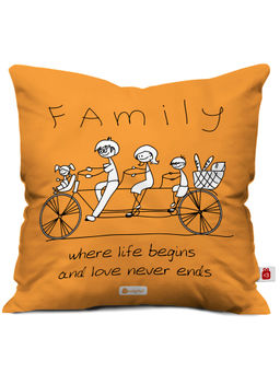 Indigifts - Family Fun Moments Orange Cushion with Filler