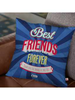 Indigifts - Satin Best Friends Forever Printed Blue Cushion