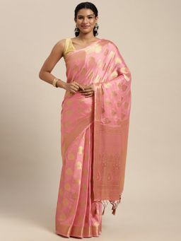 Mimosa - Women's Mysore Silk Pure Crepe Pink Saree with Unstitched Blouse