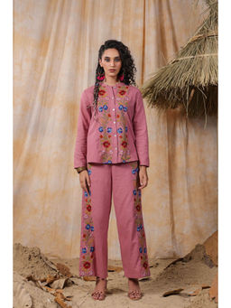 NYARO - Pink Cotton Yarn Dye Embroidered Co-Ord Set