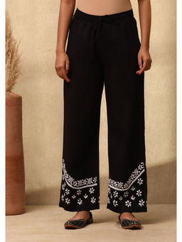 House of Chikankari - Cotton Cambric Chikankari Womens Palazzo - Black
