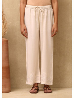 House of Chikankari - Cotton Linen Blend Chikankari Womens Palazzo - Beige