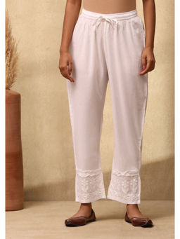 House of Chikankari - Cotton Cambric Chikankari Womens Pant - White