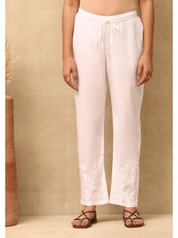 House of Chikankari - Cotton Cambric Chikankari Womens Pant - Off White