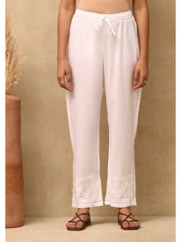 House of Chikankari - Cotton Cambric Chikankari Womens Pant - Off White