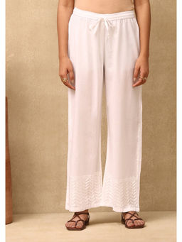 House of Chikankari - Cotton Cambric Chikankari Womens Palazzo - White