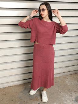 High Star - Pure Cotton crochet Round Neck Top With Skirt Co-Ords