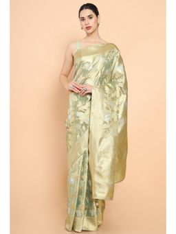 Soch - Women Green Silk Handloom Saree with Unstitched Blouse