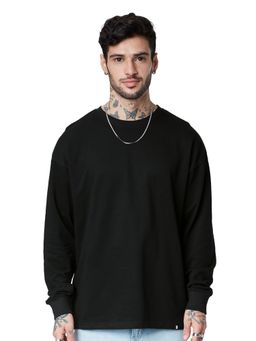 The Souled Store - Solids Black Oversized Full Sleeve T-shirts For Mens