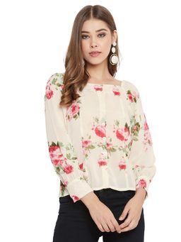 PURYS - Floral Printed Blouson Ivory Top