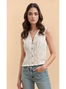 Outzidr - Beige Button Down Vest Top