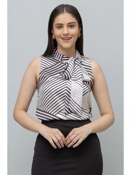 PURYS - Geometric Print Sleeveless Tie Neck Top