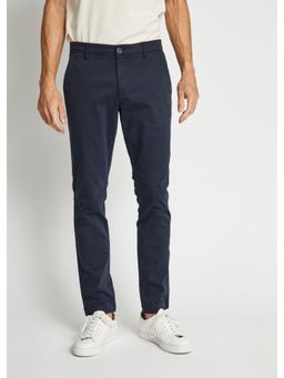 Bruun & Stengade - Mens Navy Blue Solid Regular Fit Mid-Rise Trouser