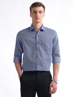 Arrow - Blue Self Design Cotton Slim Fit Shirt