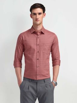 Arrow - Orange Checks Cotton Slim Fit Shirt