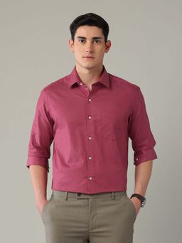 Arrow - Red Self Design Cotton Slim Fit Shirt