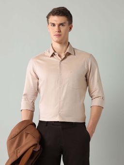 Arrow - Beige Self Design Cotton Slim Fit Shirt