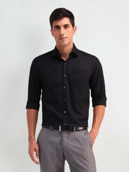 Arrow - Black Self Design Cotton Slim Fit Shirt