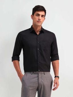 Arrow - Black Self Design Cotton Slim Fit Shirt