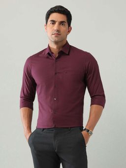 Arrow - Red Self Design Cotton Slim Fit Shirt