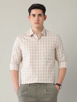 Arrow - Beige Checks Cotton Slim Fit Shirt