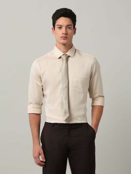 Arrow - Beige Self Design Cotton Slim Fit Shirt