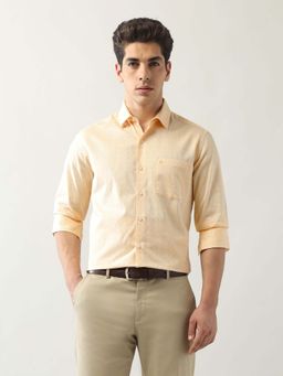Arrow - Yellow Self Design Cotton Slim Fit Shirt