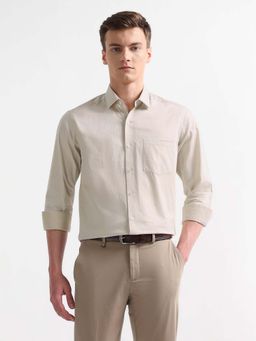 Arrow - Beige Solid Cotton Slim Fit Shirt
