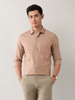 Arrow - Brown Self Design Cotton Slim Fit Shirt