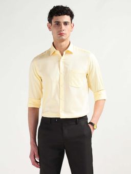 Arrow - Yellow Self Design Cotton Slim Fit Shirt