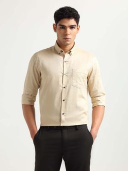 Arrow - Beige Textured Cotton Slim Fit Shirt