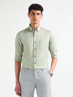 Arrow - Green Self Design Cotton Slim Fit Shirt
