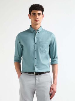 Arrow - Green Textured Cotton Slim Fit Shirt