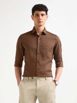 Arrow - Brown Self Design Cotton Slim Fit Shirt