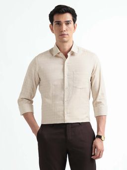 Arrow - Beige Self Design Cotton Slim Fit Shirt