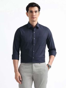 Arrow - Blue Self Design Cotton Slim Fit Shirt