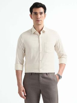 Arrow - Yellow Self Design Cotton Slim Fit Shirt