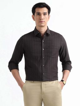 Arrow - Brown Self Design Cotton Slim Fit Shirt