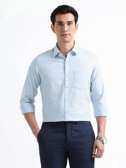 Arrow - Blue Self Design Cotton Slim Fit Shirt