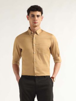 Arrow - Beige Self Design Cotton Slim Fit Shirt