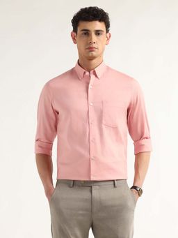 Arrow - Orange Self Design Cotton Slim Fit Shirt