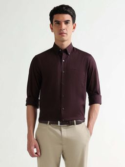 Arrow - Red Self Design Cotton Slim Fit Shirt