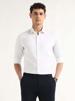 Arrow - White Self Design Cotton Slim Fit Shirt