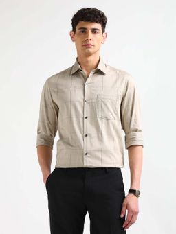 Arrow - Beige Checks Cotton Slim Fit Shirt