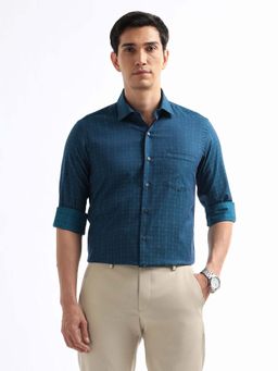 Arrow - Blue Self Design Cotton Slim Fit Shirt