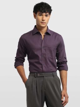 Arrow - Purple Self Design Cotton Slim Fit Shirt