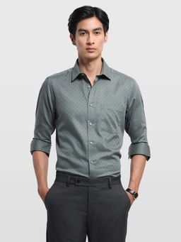 Arrow - Green Self Design Cotton Regular Fit Shirt