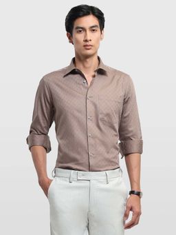 Arrow - Brown Self Design Cotton Regular Fit Shirt