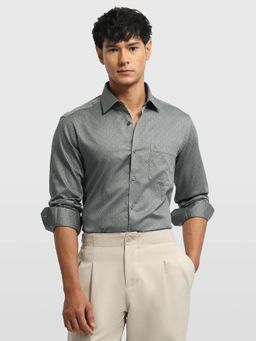 Arrow - Grey Printed Cotton Slim Fit Shirt