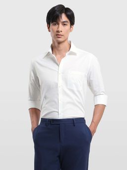 Arrow - White Self Design Cotton Slim Fit Shirt